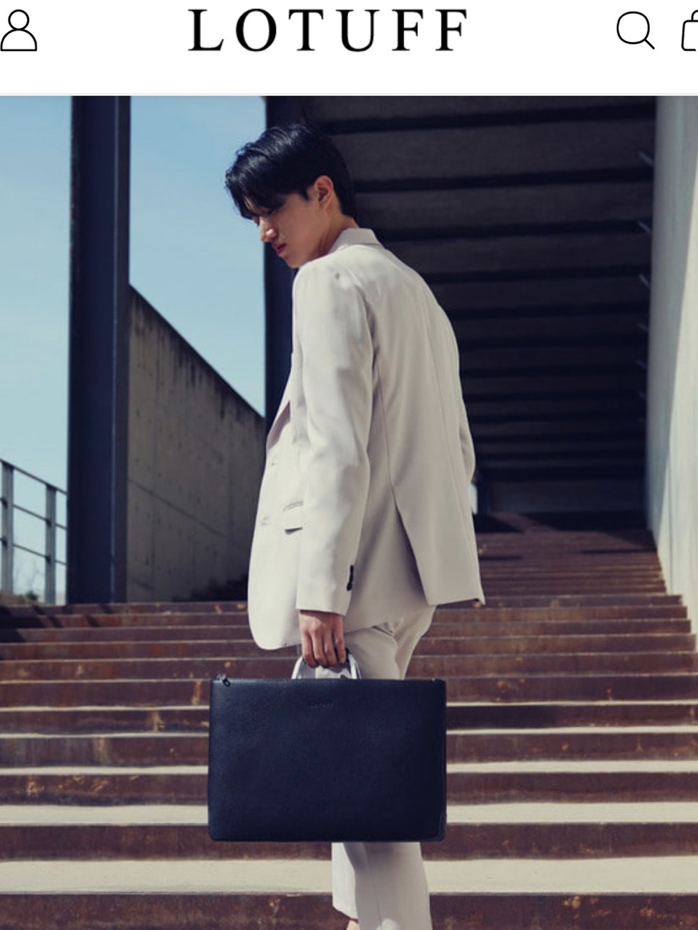 LOTUFF Korea Black Leather Zip Laptop Bag Briefcase Work Tote